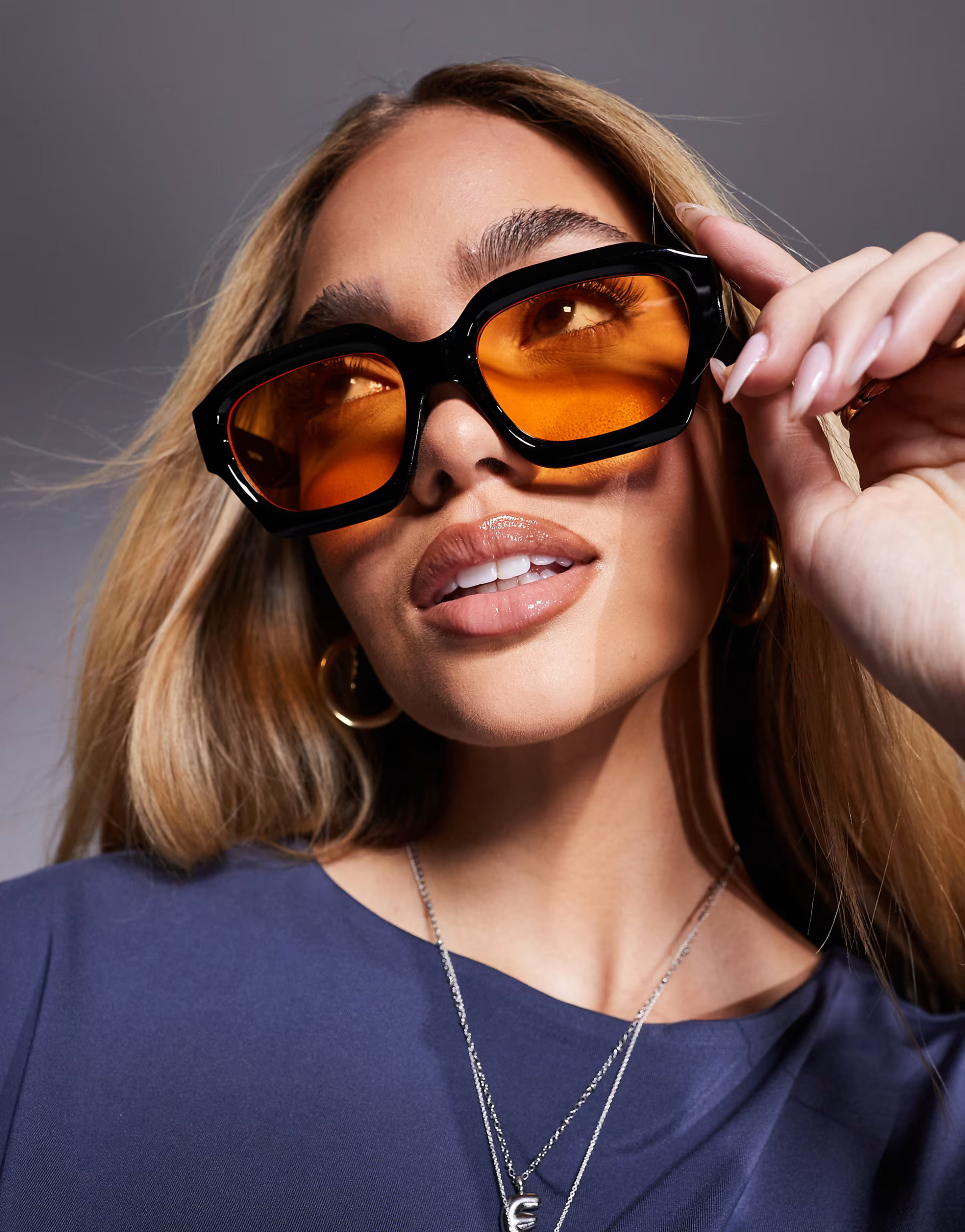 ASOS DESIGN chunky square sunglasses with orange lens | ASOS (Global)