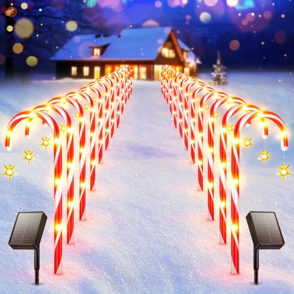 Jalie Solar Powered Christmas Candy Cane Lights Garden Stake Lighted Display | Wayfair North America