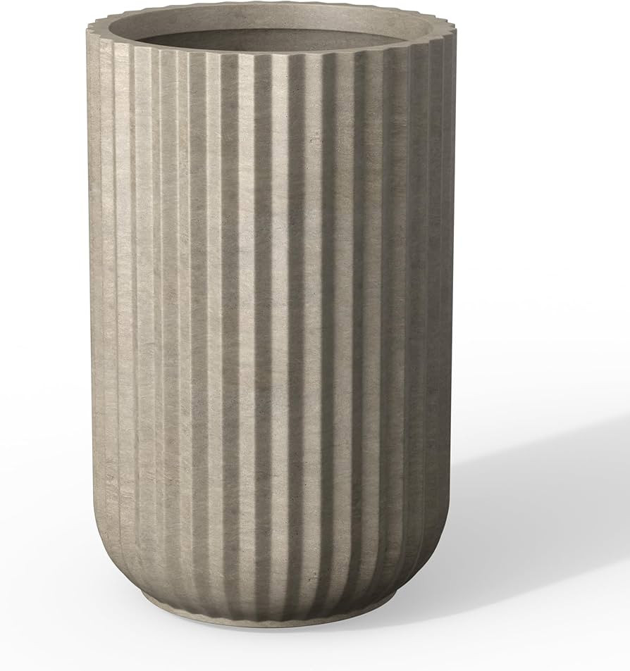 Kante Tall Fulted Planter, 17.7 Inch Tall Round Concrete Plant Pots with Drainage Hole and Rubber... | Amazon (US)