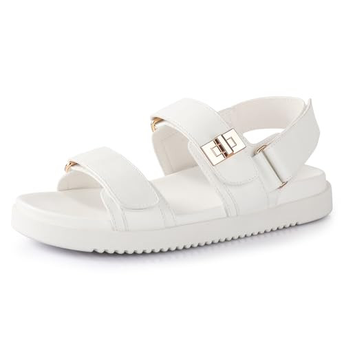 Ankis Beige Flat Sandals for Women - Women's Flat Sandals Comfort Adjustable Front Strap and with a Back Strap Women Summer Sandals | Amazon (US)