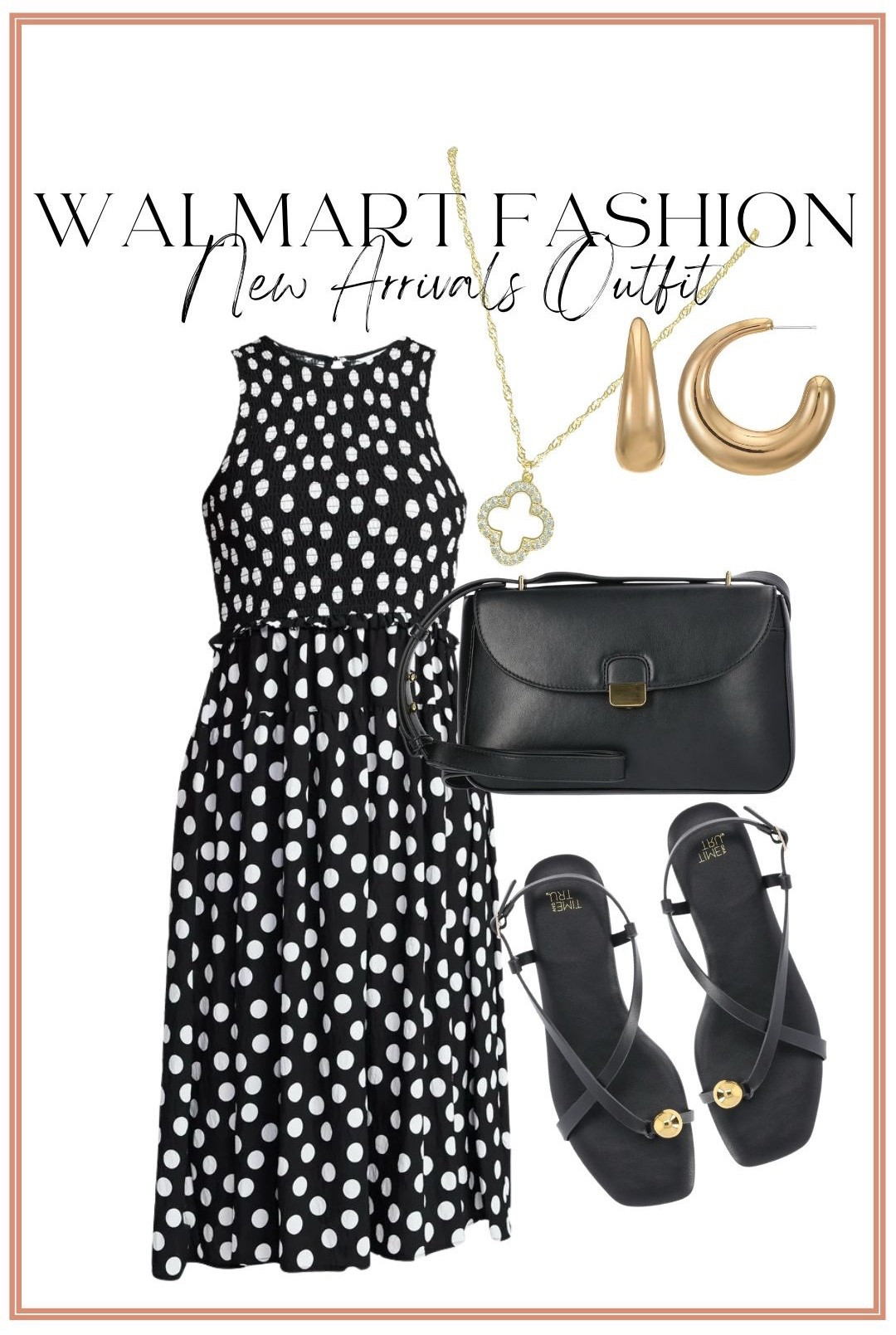 Classic black and white polka dots never go out of style 🖤🤍 This new Walmart fashion arrival is giving timeless chic with such an easy, flattering silhouette. The sleeveless midi dress features a fitted smocked bodice and flowy skirt that makes it perfect for spring events, church, date night, showers, or even everyday elevated mom life.

I styled it with black strappy sandals, a structured black shoulder bag, and bold gold statement jewelry for that polished, high-end look (but all at Walmart prices 🙌). The gold hoops and clover pendant add the prettiest touch!

If you’re looking for an affordable spring midi dress, a classic polka dot outfit, or versatile black and white pieces you can dress up or down — this one is SO good.

#WalmartFashion #WalmartNewArrivals #LTKStyle #SpringStyle #PolkaDotDress #AffordableFashion #MidiDressStyle #ClassicStyle #WomensFashionFinds