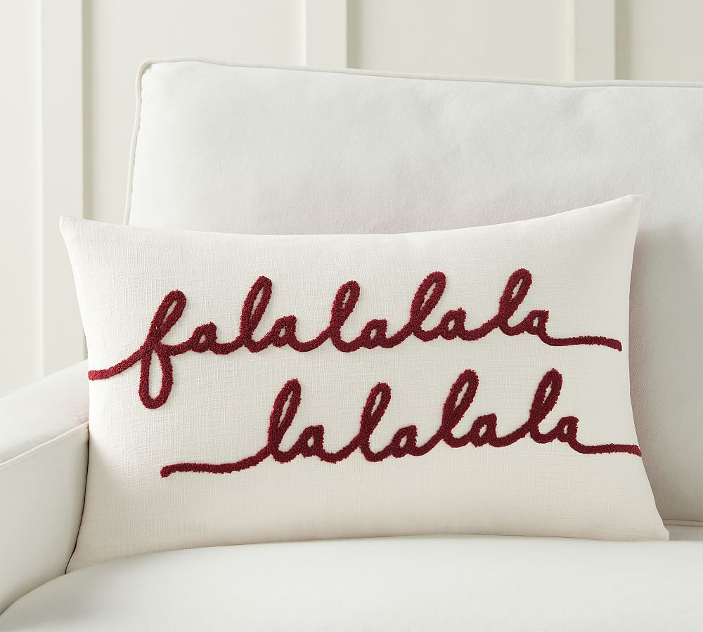 Falala Embroidered Lumbar Pillow Cover, 16 x 26"", Ivory/Red | Pottery Barn (US)