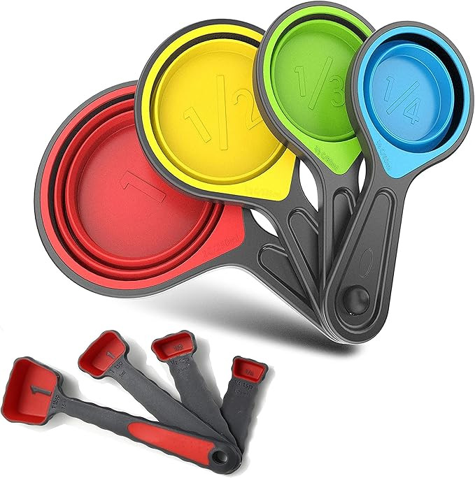 Collapsible Silicone Soft Measuring Cups and Measuring Spoons,8 pieces Portable Food Grade Silico... | Amazon (US)