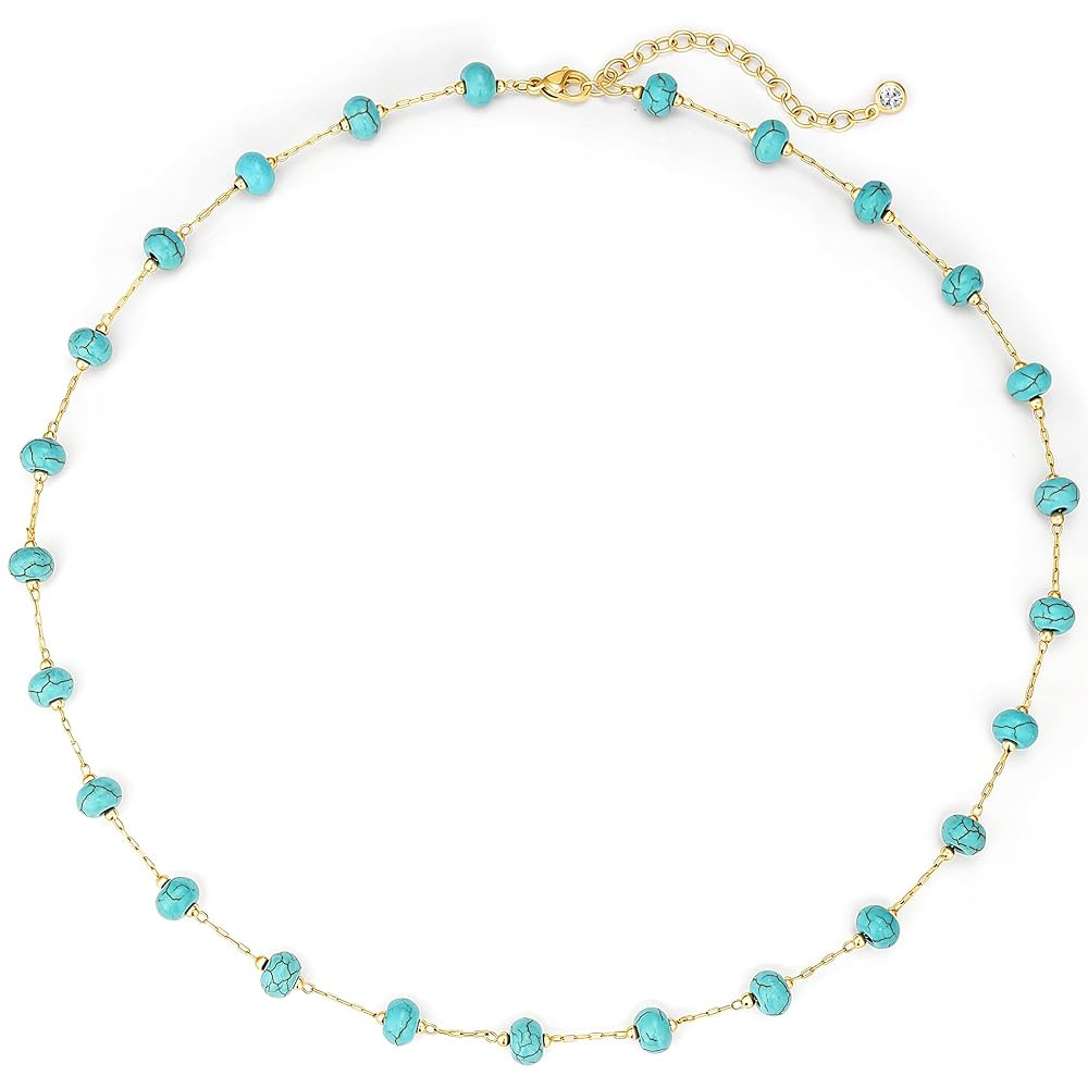Created Turquoise Necklace for Women 14K Gold Plated Beaded Heart Choker Boho Necklaces Handmade ... | Amazon (US)
