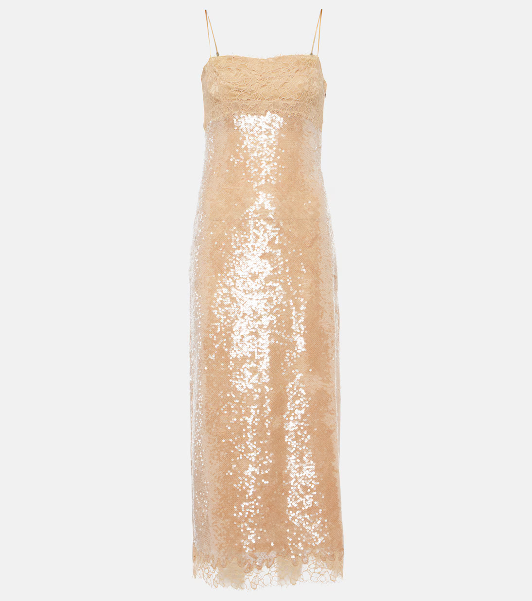 Valentina lace-trimmed sequined slip dress | Mytheresa (UK)
