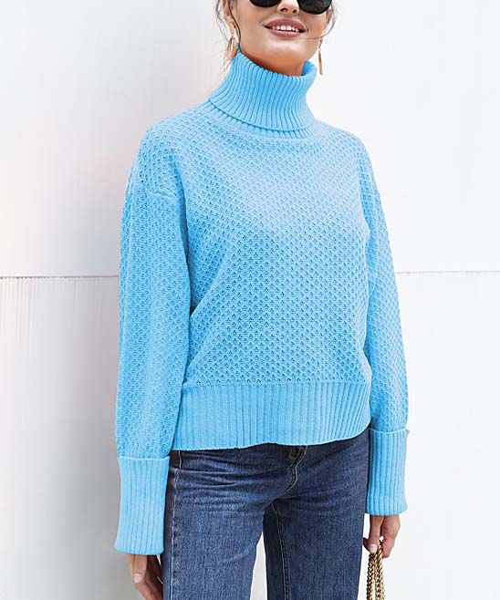 VUTTI Women's Turtlenecks Blue - Sky Blue Lattice-Knit Turtleneck - Women | Zulily