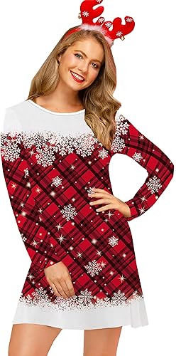 For G and PL Women's Christmas Printed Tunic Dress Long Sleeve Crewneck Casual Costume | Amazon (US)