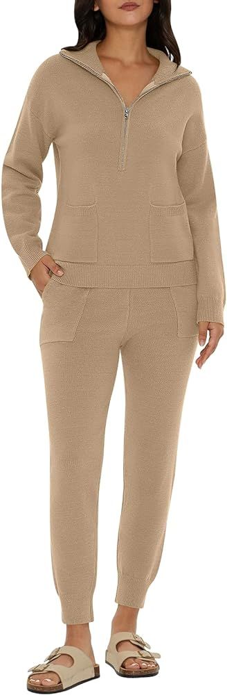 Women's Two Piece Outfits Sweater Sets Long Sleeve Half Zip Pullover Jogger Pants Lounge Sets wit... | Amazon (US)