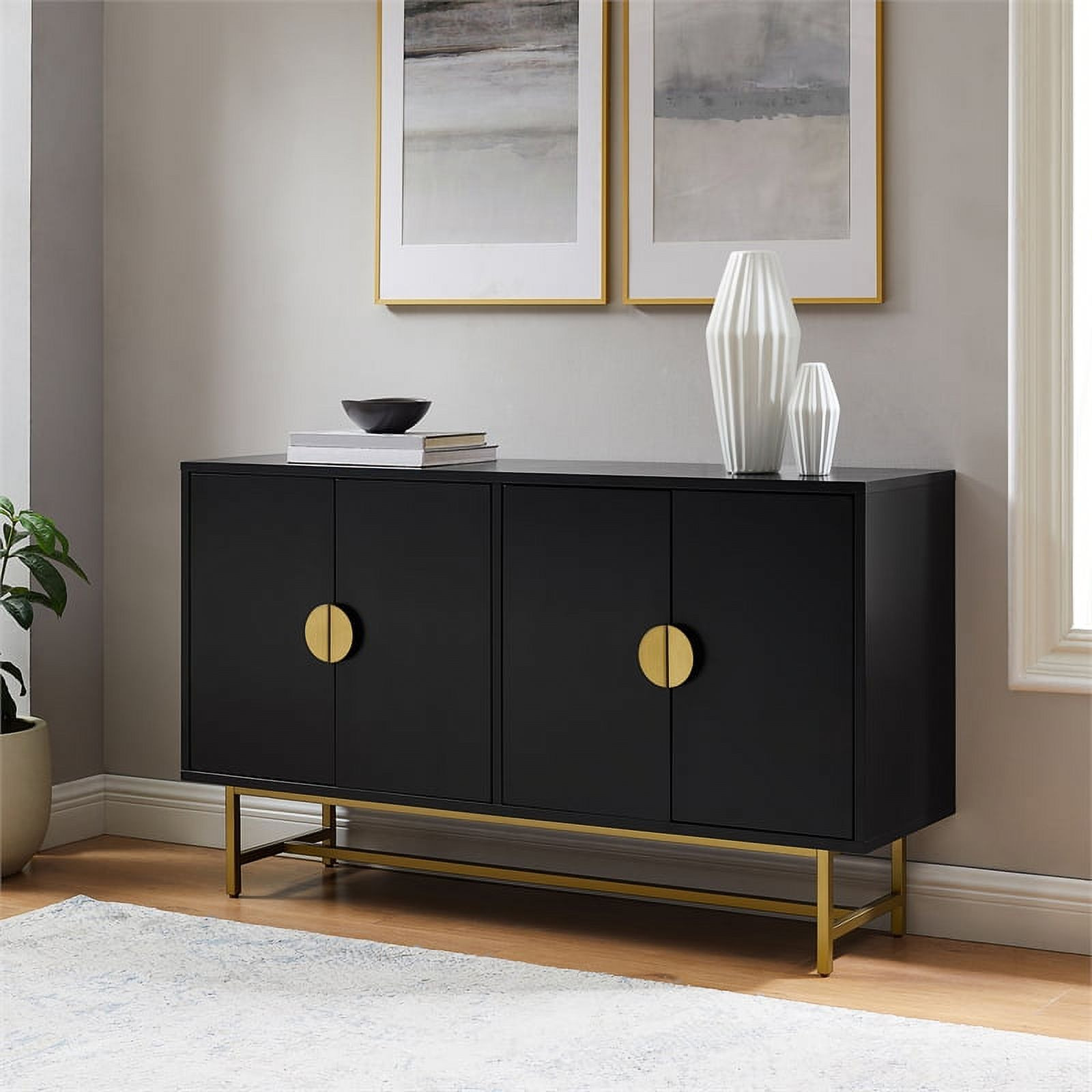 Crosley Furniture Blair Mid-Century Wood/Steel Sideboard in Matte Black/Gold | Walmart (US)