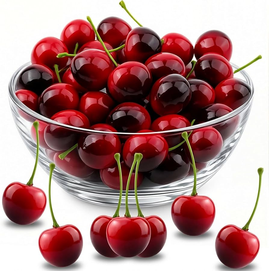 30PCS Red Artificial Cherries 25mm, Realistic FakeCherry Model Lifelike Fruit Cherry for Photogra... | Amazon (US)