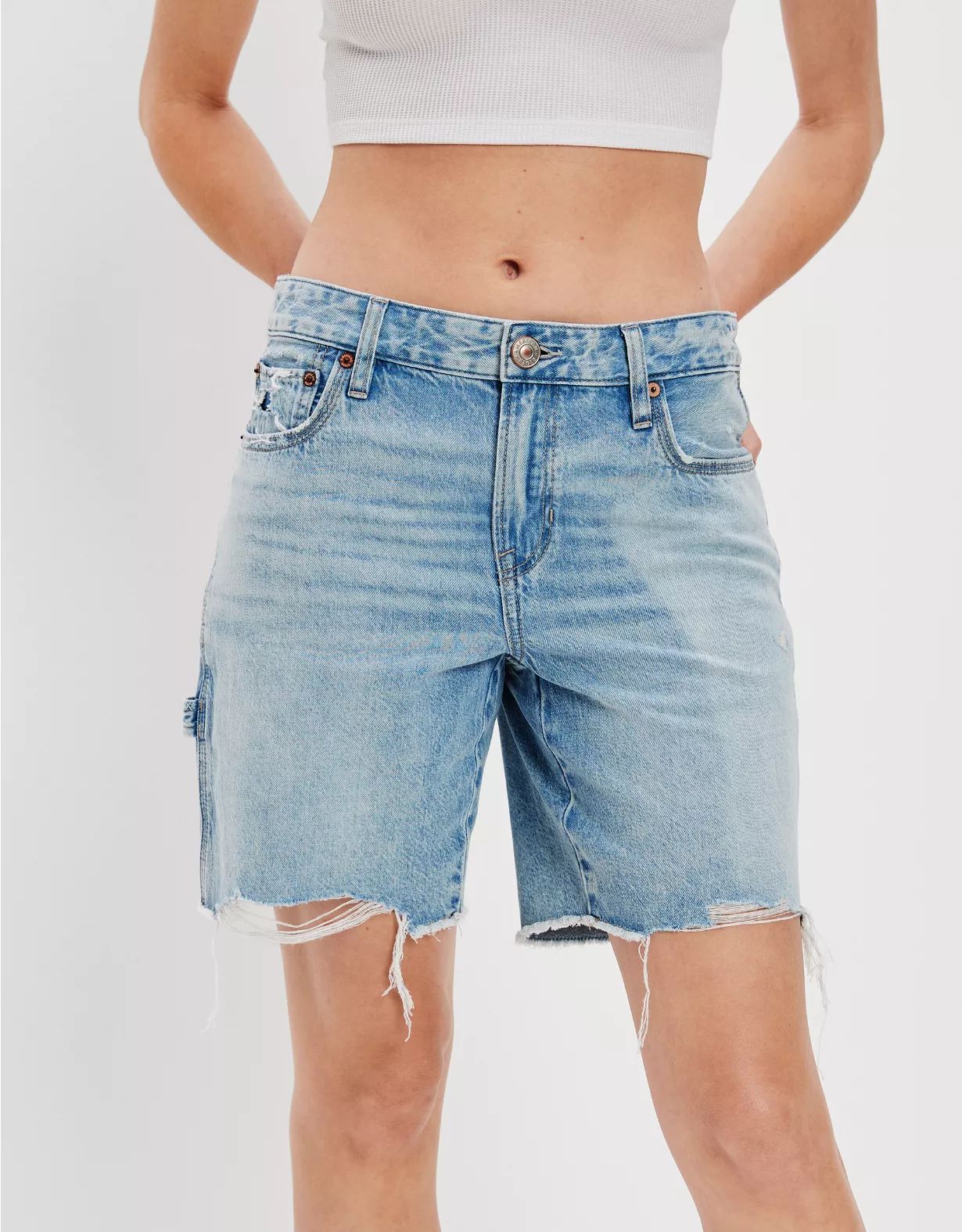 AE Dreamy Drape Denim Low-Rise Baggy Short | American Eagle Outfitters (US & CA)