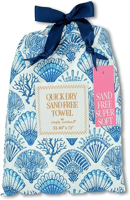 Simply Southern Scallop Shells 40" x 72" Quick Dry Beach Towel in Drawstring Bag | Amazon (US)