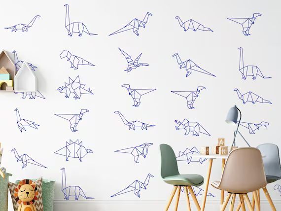 Dinosaur Wall Decalgeometric Dinosaurs Sticker  32 Pcs Set | Etsy | Etsy (US)