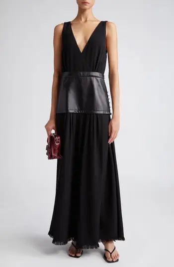 Viviane Sleeveless Crepe Dress with Leather Panel | Nordstrom