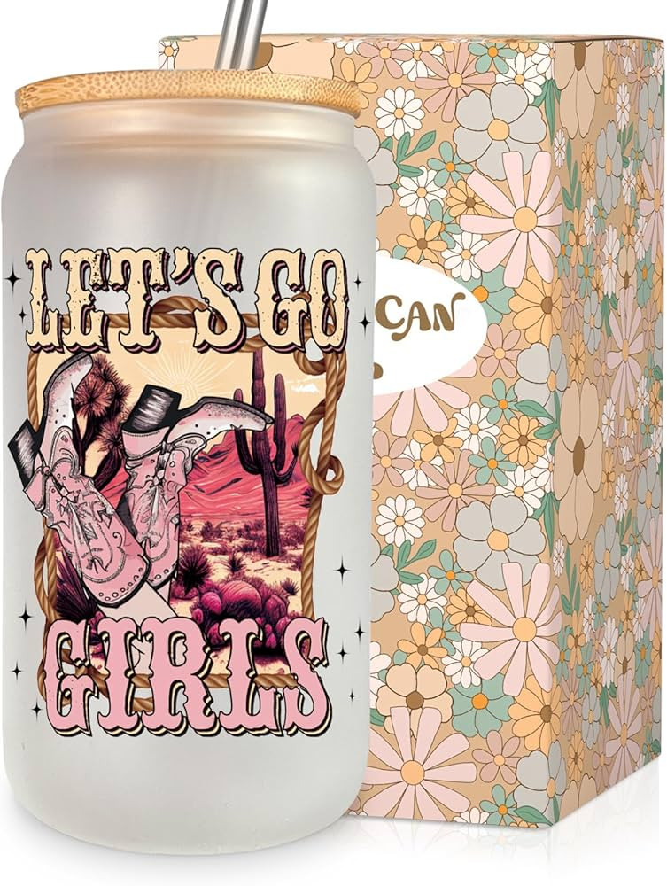 LEADO Western Cowgirl Iced Coffee Cup, Beer Glass Tumbler, 16oz Drinking Glass Cups w/Lid & Straw... | Amazon (US)
