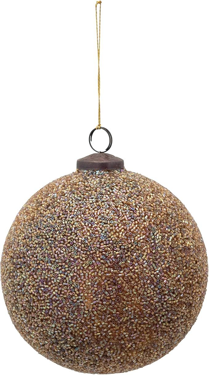 Creative Co-Op 5" Round Ball w Seed Beads, Iridescent Gold Color Glass Ornaments, Multi | Amazon (US)