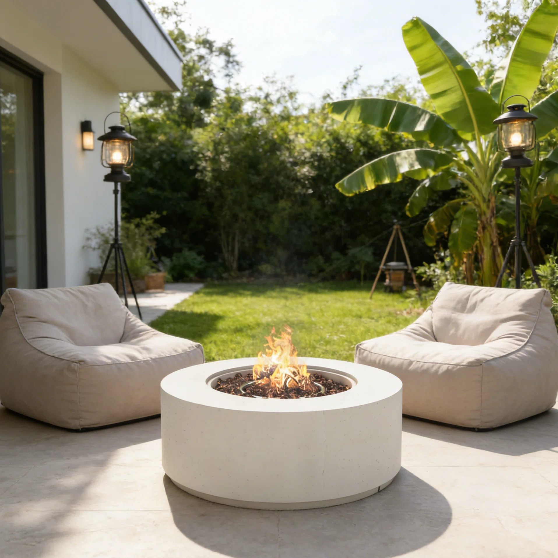 38.2" Round Outdoor Propane Fire Pit Table With MGO Stone Finish, 50,000 BTU Gas Fire Pit With Ad... | Wayfair North America