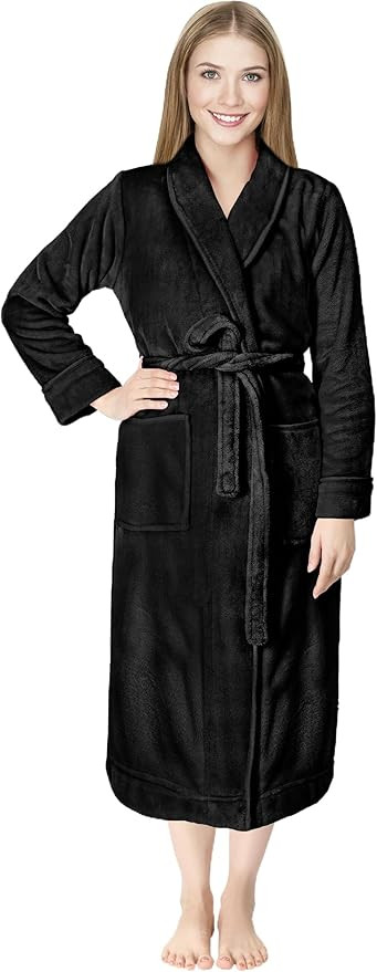 NY Threads Women Fleece Shawl Collar Bathrobe Plush Long Robe | Amazon (US)