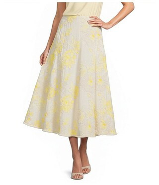 Maura Spring Soutache Coordinating Linen Blend Embroidery A-Line Skirt | Dillard's