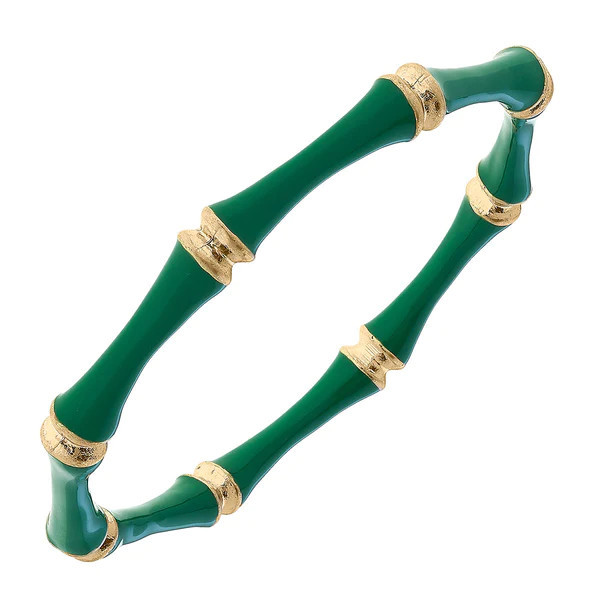 Celeste Enamel Bamboo Bangle in Green | CANVAS