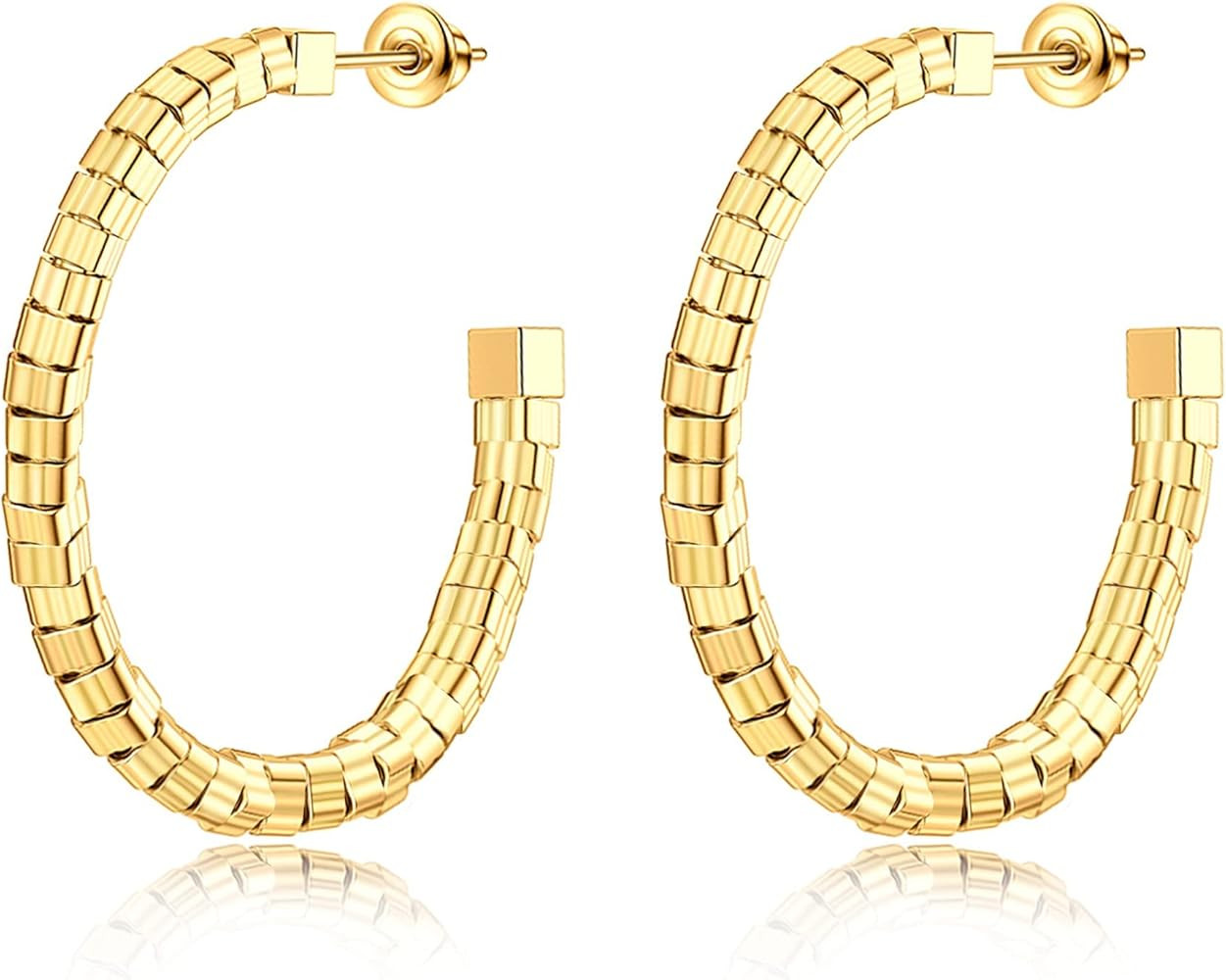 Yolorist Gold Hoop Earrings for Women,14K Gold Plated Huggie Beaded Earrings Geometric Earrings H... | Amazon (US)