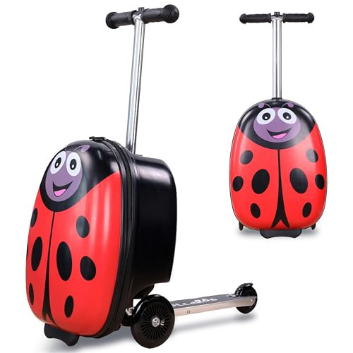 ROLLAROO Ladybug Kids Scooter Suitcase - Folding Kids Luggage with Wheels - Multifunctional Ride on Luggage Travel suitcase with Strong Grip, Easy Locks and Zippers – Capacity to Hold 110LB | Amazon (US)