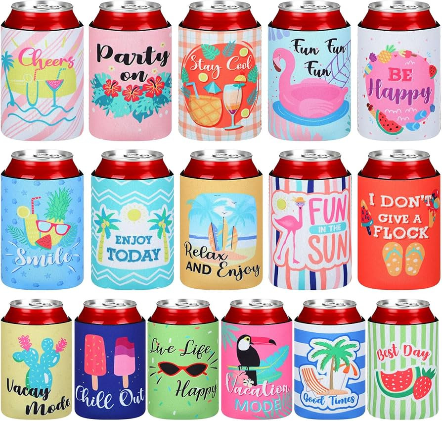 16 Pcs Beer Can Sleeves Neoprene Can Cooler Sleeves Funny Can Cover Insulated Beach Themed Beer S... | Amazon (US)