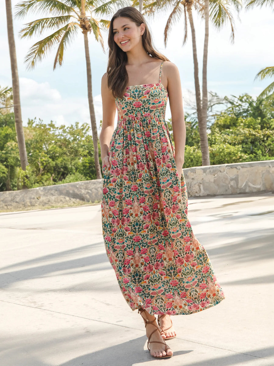 Bailey Maxi Dress - Cream Pink Rose | Natural Life