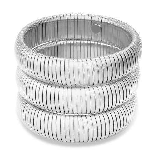 Chunky Gold Bangle Bracelet Set Stack for Women Men Stretchy Snake Link Chain Flexible Wide Wrist... | Amazon (US)