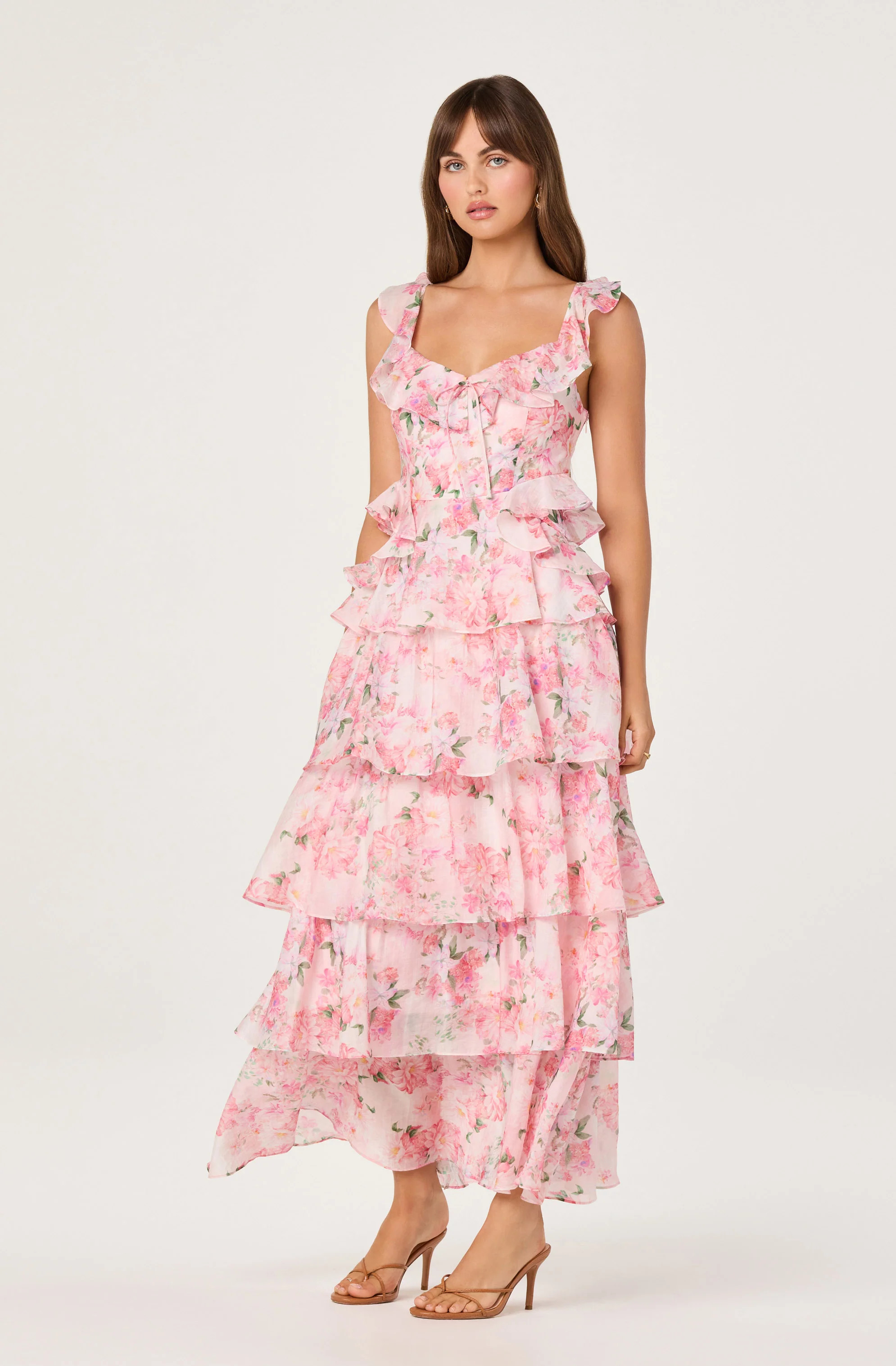 Adessa Floral Ruffle Tiered Maxi Dress - Pink floral / XS | ASTR The Label (US)