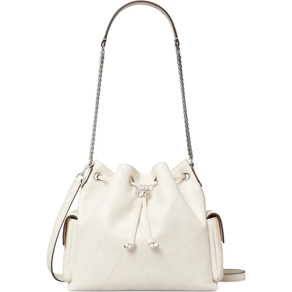 Tory Burch Charlie Quilted Leather Drawstring Shoulder Bag in Light Cream at Nordstrom | Nordstrom