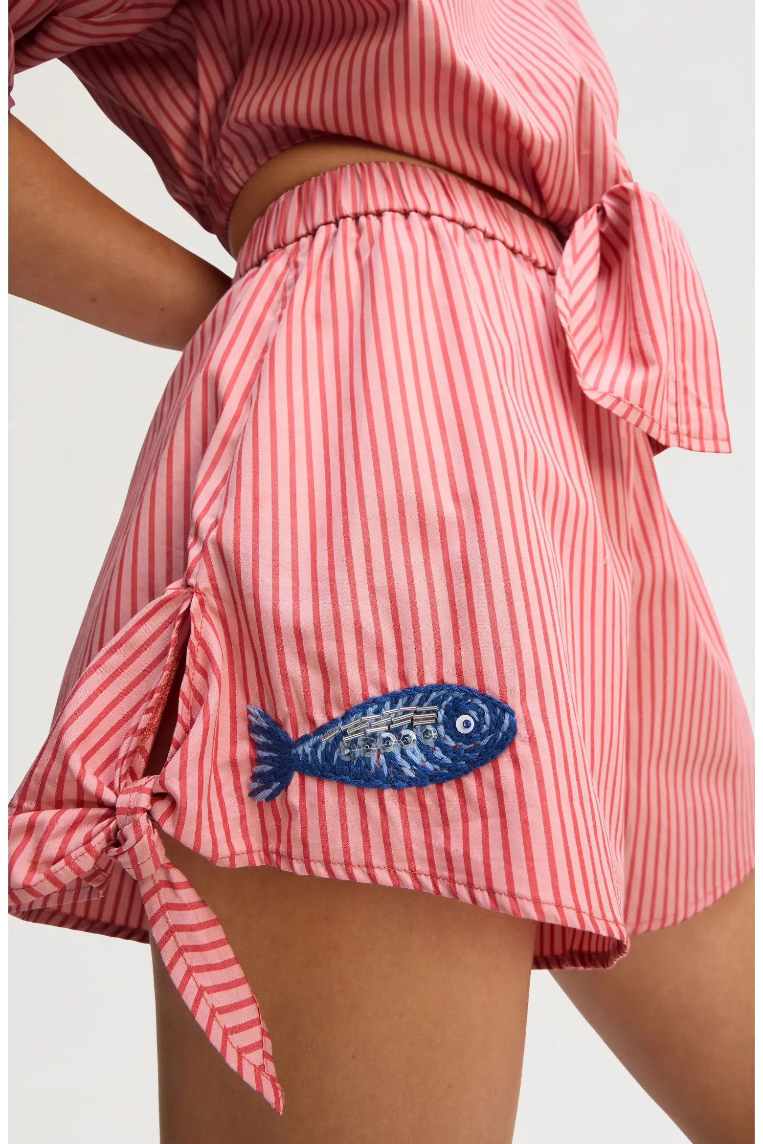 Embroidered Sequin Stripe Cotton Poplin Shorts (Women) | Nordstrom | Nordstrom
