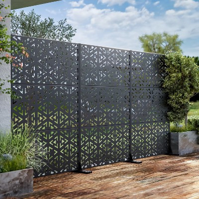 MAYEERTY Black Galvanized Steel Privacy Screen, Gavin V-Shape Triangle Pattern, 72x47x16 in, Plant Support & Privacy Screen | Target