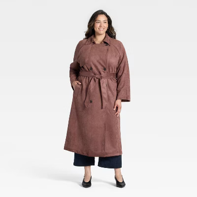 Women's Faux Suede Trench - A New Day™ Brown 2X | Target
