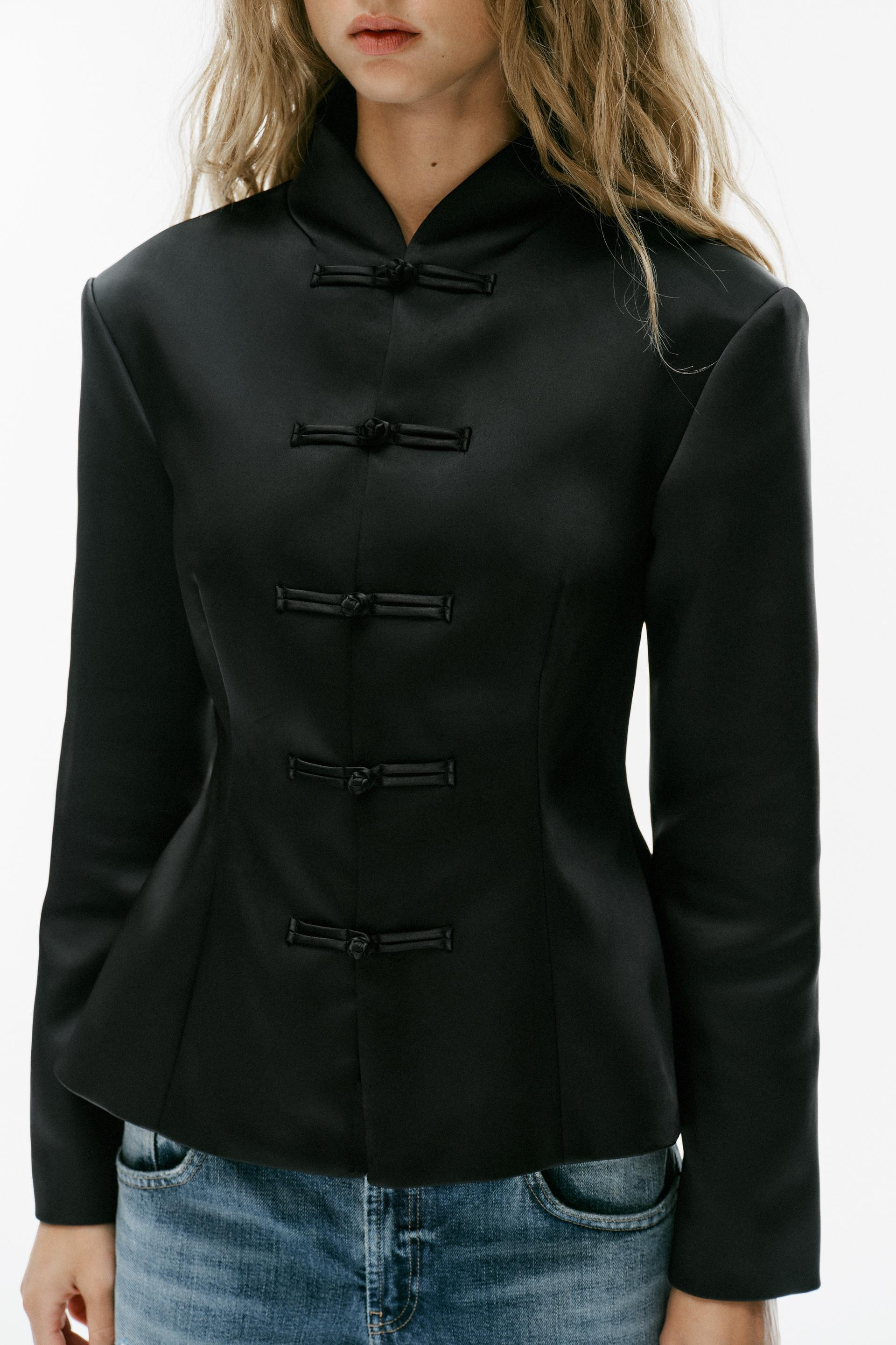 Zara - Satin Frog Fastening Jacket - Black - L - Woman | Zara US