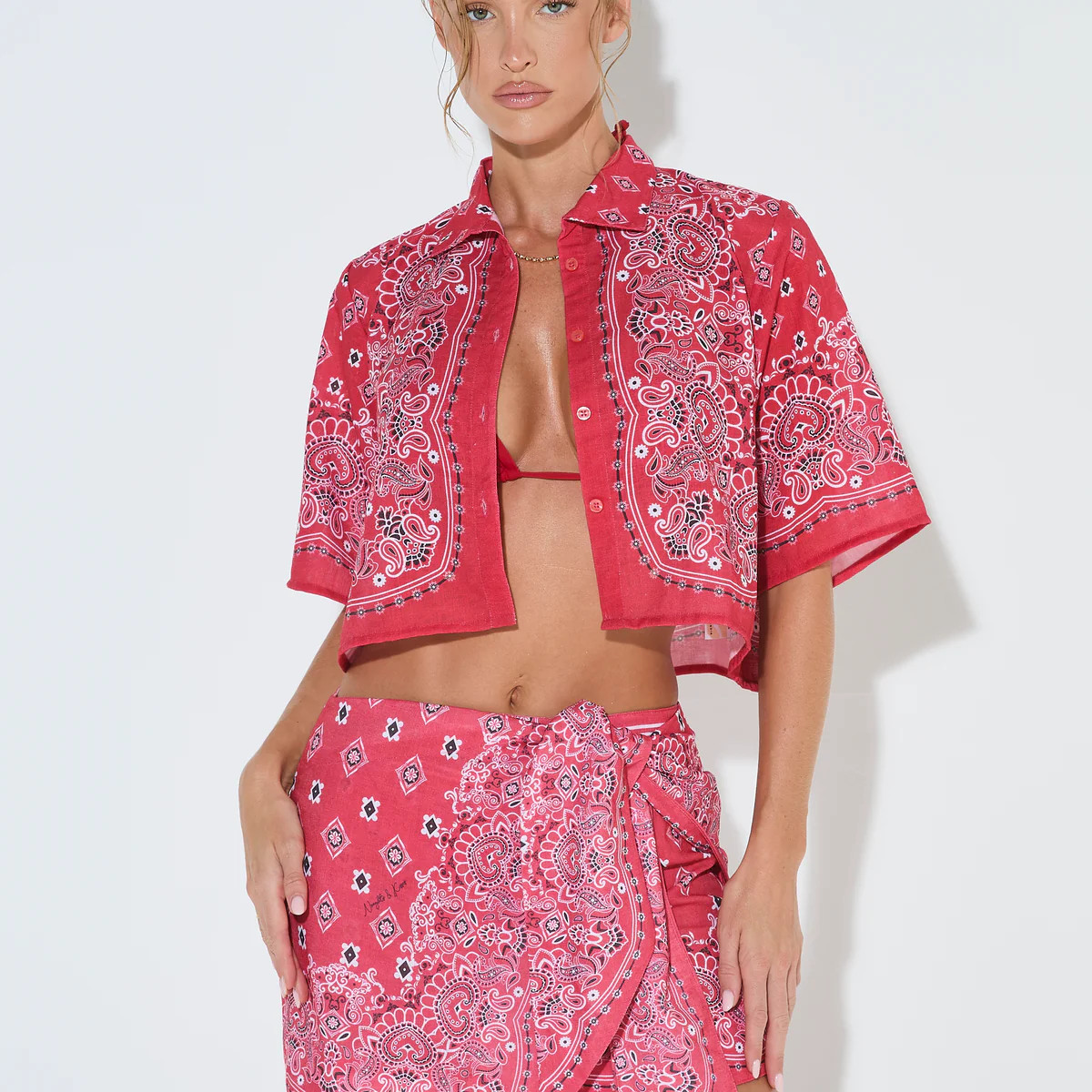 BANDANA PRINT Red Cropped Shirt | Noughts and Kisses
