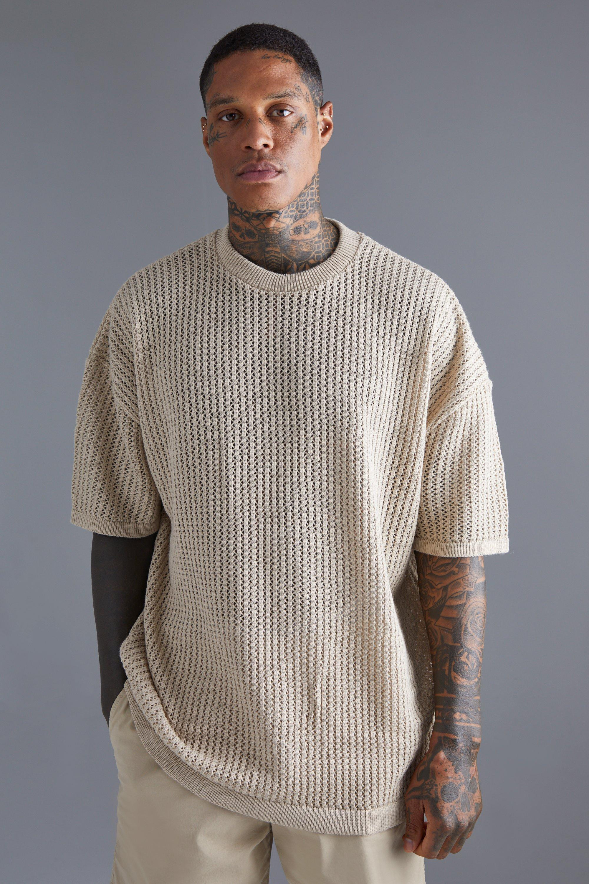 Oversized Drop Shoulder Open Stitch T-shirt | boohooMAN (US & CA)