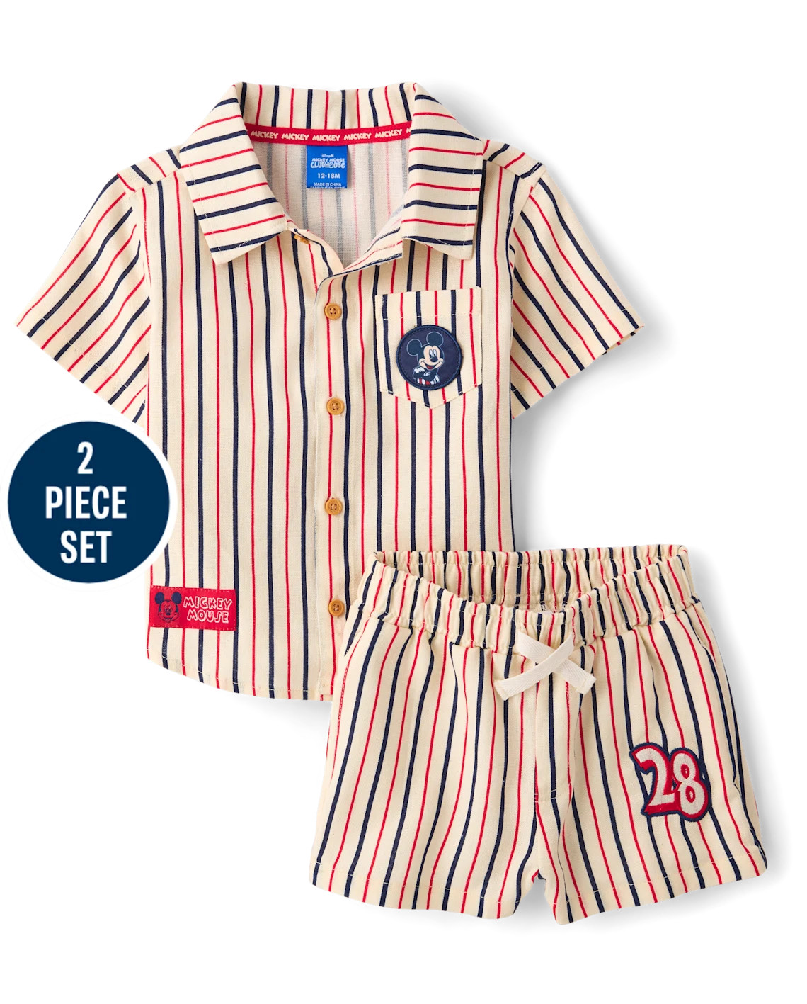 Toddler Boys Mickey Mouse™ Striped Americana 2-Piece Outfit Set - cream | The Children's Place