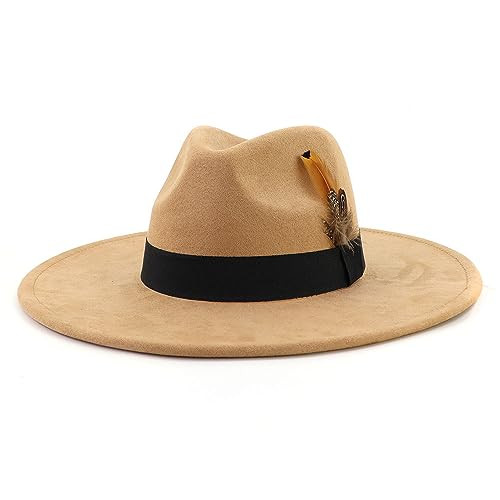 LIDHAY Big Wide Brim Fedora Hats for Women Men Western Suede Hat Panama Hat Outdoor Hats 015 Camel | Amazon (US)