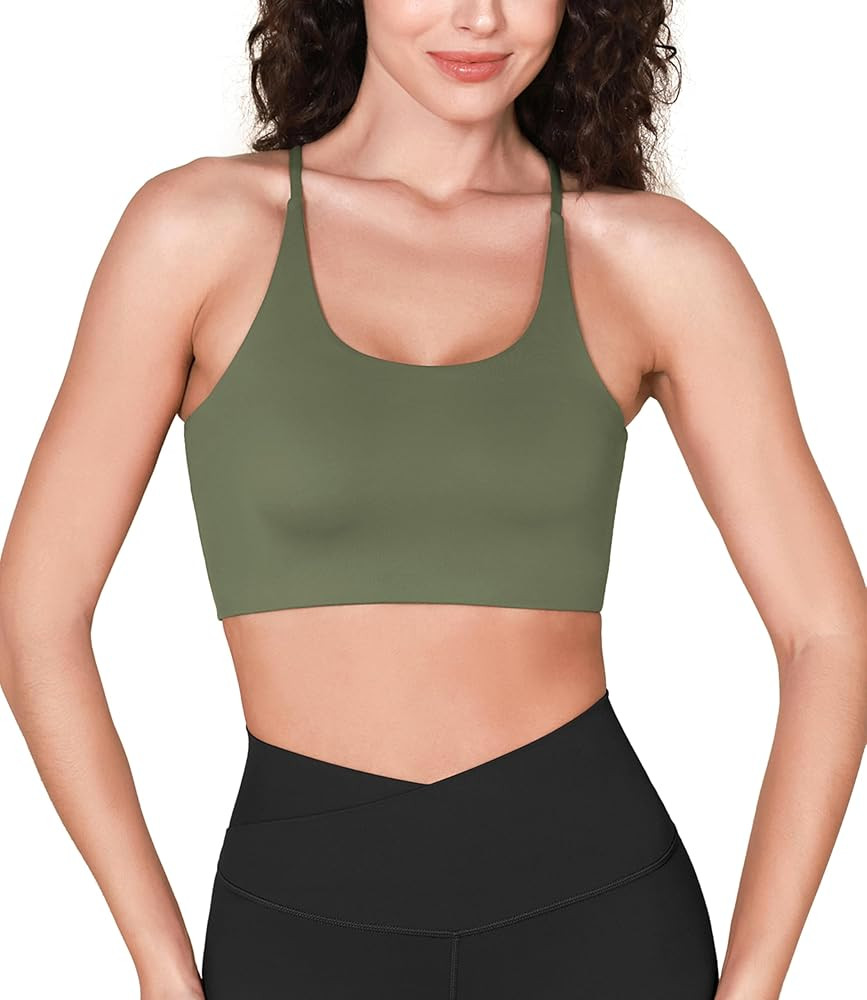 ODODOS Halter Sports Bra for Women Non Padded Strappy Cropped Tops Workout Yoga Crop | Amazon (US)