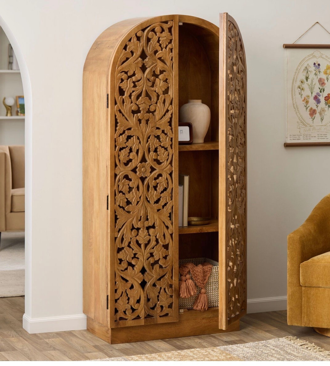 Arched Natural Carved Wood Floral Storage Cabinet

#LTKHome #LTKSaleAlert