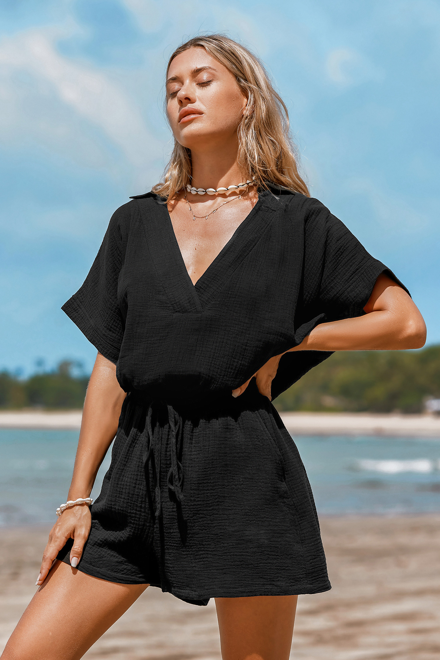 V-Neck & Drawstring Romper | Cupshe US