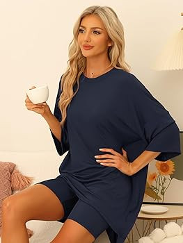 cheibear Womens Oversized Lounge Set Plus Size Workout Sweatsuits 2025 T-Shirt with Biker Shorts ... | Amazon (US)