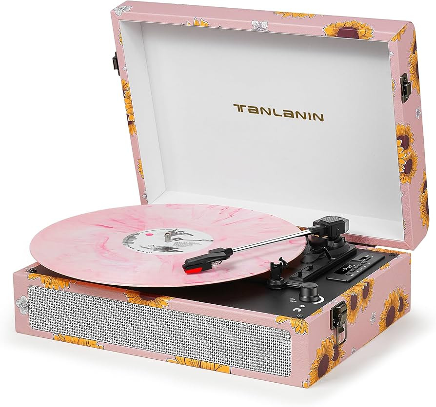 Vintage 3-Speed Portable Record Player with 2 Speakers USB Recording, Vinyl Record Player with Bl... | Amazon (US)