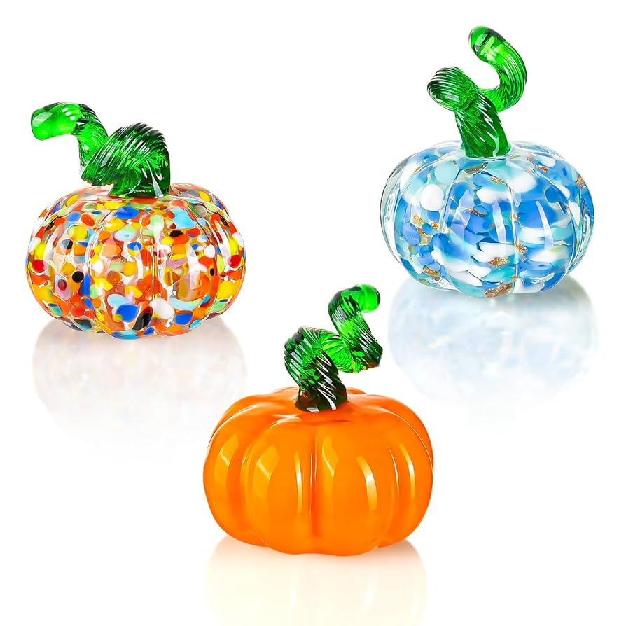 3 Pcs Hand Blown Glass Mini Pumpkin Decorations - Halloween & Thanksgiving Ornament, Fall Harvest... | Amazon (US)