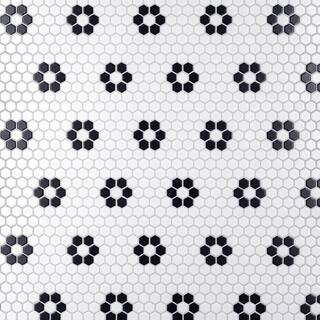 Metro 1 in. Hex Matte White with Flower 10-1/4 in. x 11-7/8 in. Porcelain Mosaic Tile (8.6 sq. ft... | The Home Depot