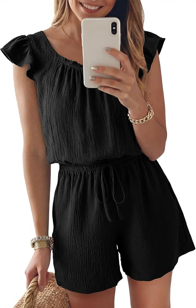 Dokotoo Rompers for Women 2026 Summer Ruffle Sleeves Square Neck Drawstring Casual Jumpsuits with... | Amazon (US)