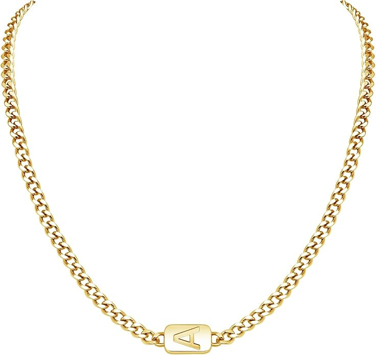 Silver/Gold Initial Necklace for Men - A-Z Letter Necklaces Cuban Link Chain Pendant Neckless for... | Amazon (US)