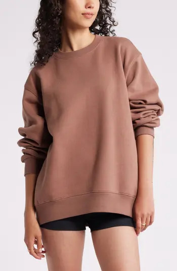 Fleece Detail Oversize Crewneck Sweatshirt | Nordstrom
