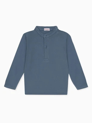 Dusty Blue Alcomo Long Sleeve Boy Polo Shirt | La Coqueta (US)